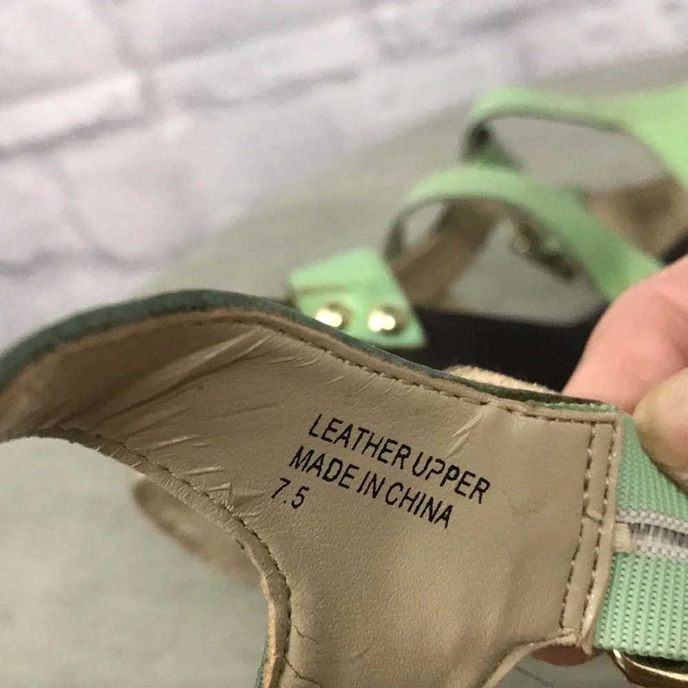 ABS Allen Schwartz Leather “Graciela” Ankle Strap Wedges, Mint Green 7.5